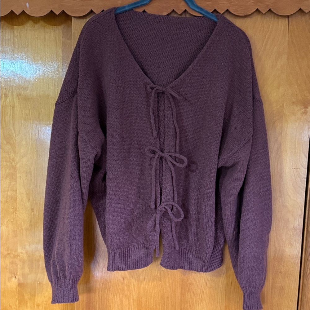 Women's Tie-Front Sweater Cardigan - Plum